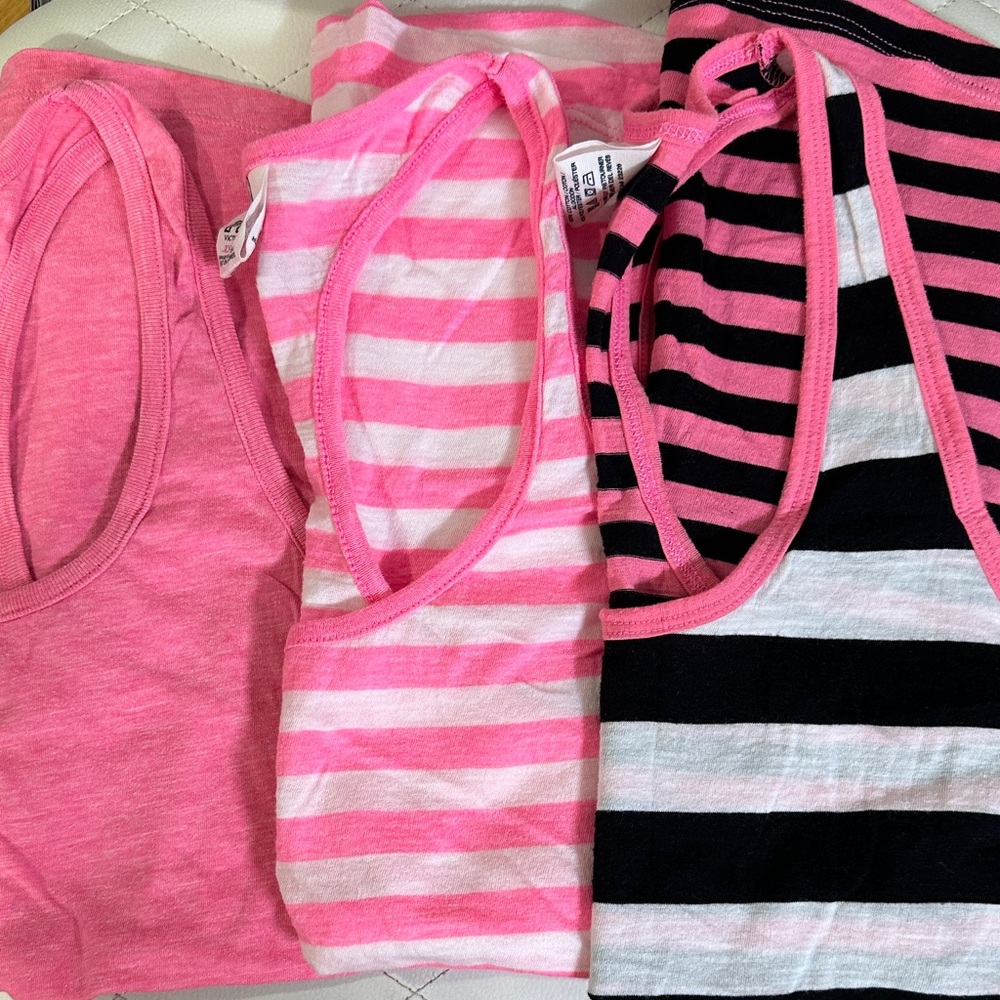 PINK Victoria's Secret Pink and Black Striped Tank Tops